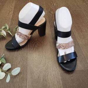 Diba Snakeprint Leather Chunky Heel Open Toe Slingback Strappy Sandals 6